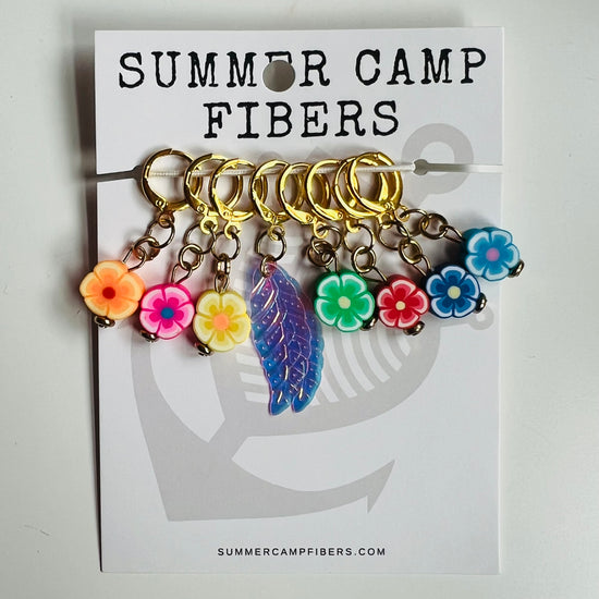 Summer Camp Fibers - Stitch Bling- Flower Power Stitch Marker Set