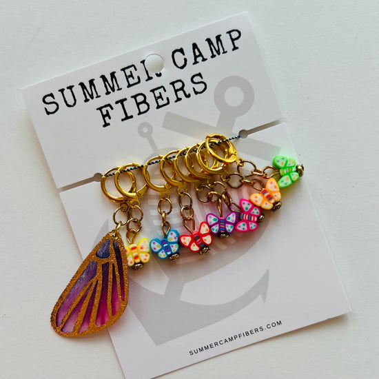 Summer Camp Fibers - Stitch Bling- Rainbow Butterflies Stitch Marker Set