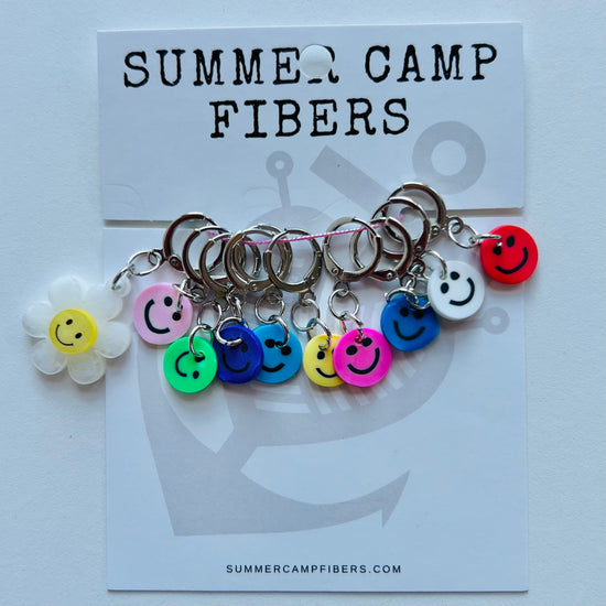 Summer Camp Fibers - Stitch Bling- Smiley Face Stitch Marker Set