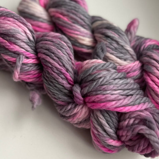 Super Bulky Hand Dyed Yarn - Summer Camp Fibers skein in pink camo