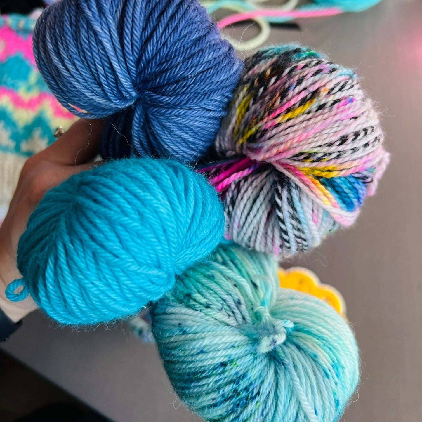 view of summer camp yarn blues